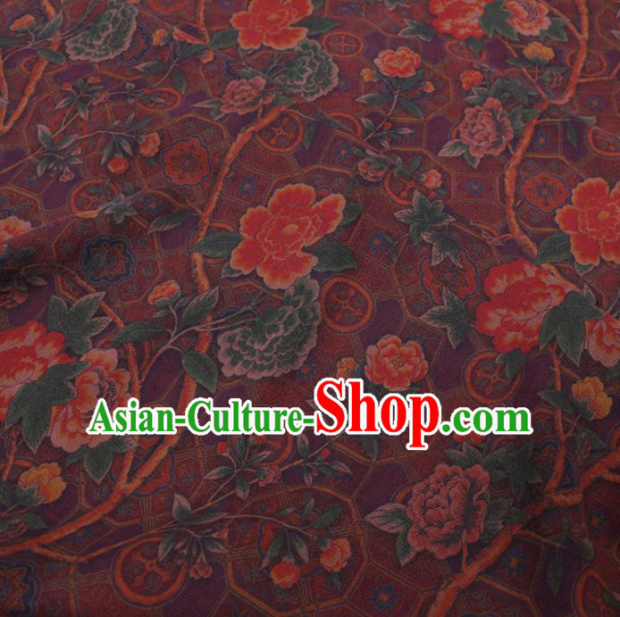 Chinese Cheongsam Classical Peony Flowers Pattern Design Purple Watered Gauze Fabric Asian Traditional Silk Material