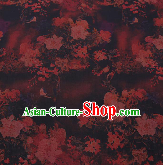 Chinese Cheongsam Classical Peony Pattern Design Watered Gauze Fabric Asian Traditional Silk Material