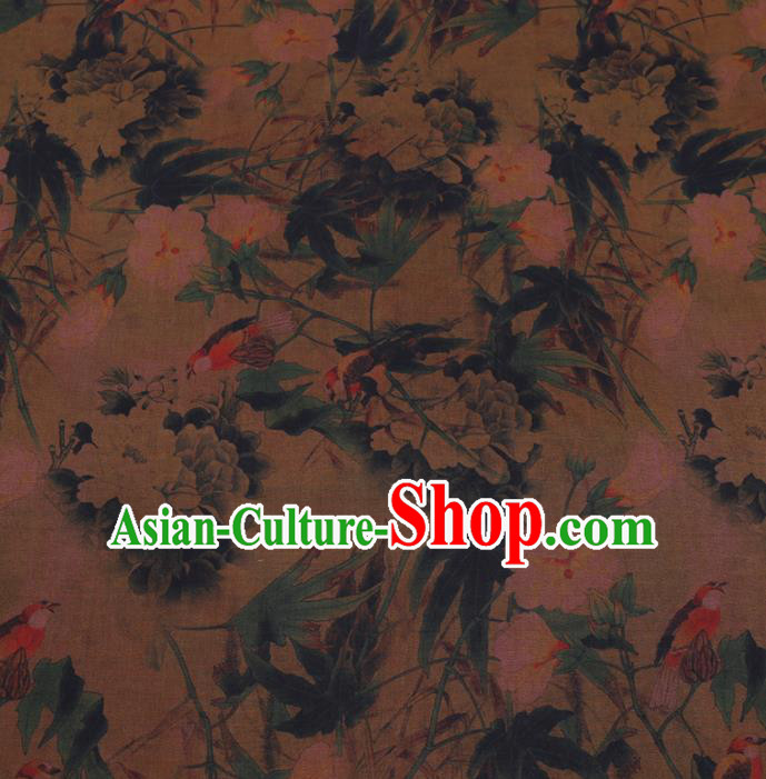 Chinese Cheongsam Classical Pear Flowers Pattern Design Khaki Watered Gauze Fabric Asian Traditional Silk Material