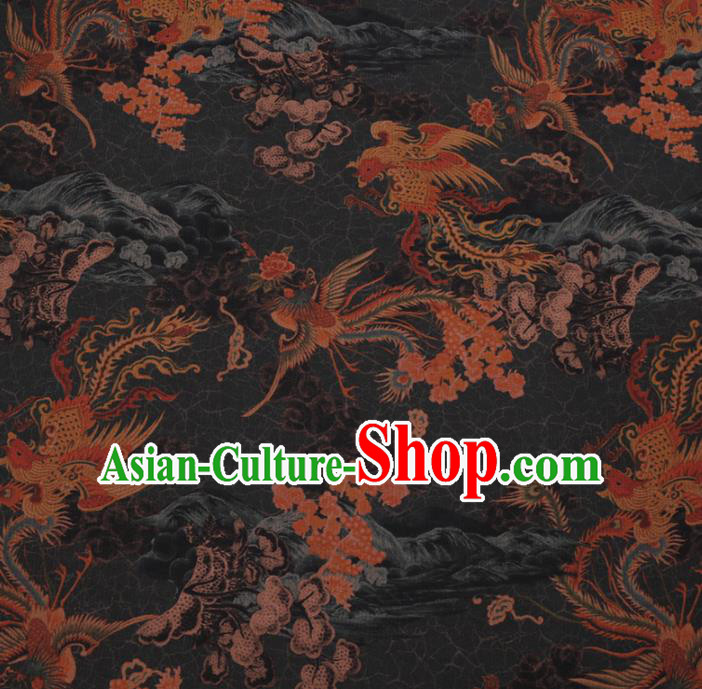 Chinese Cheongsam Classical Phoenix Peony Pattern Design Black Watered Gauze Fabric Asian Traditional Silk Material