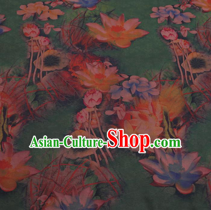 Chinese Cheongsam Classical Lotus Pattern Design Green Watered Gauze Fabric Asian Traditional Silk Material