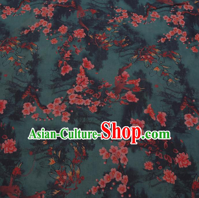 Chinese Cheongsam Classical Plum Blossom Pattern Design Deep Green Watered Gauze Fabric Asian Traditional Silk Material