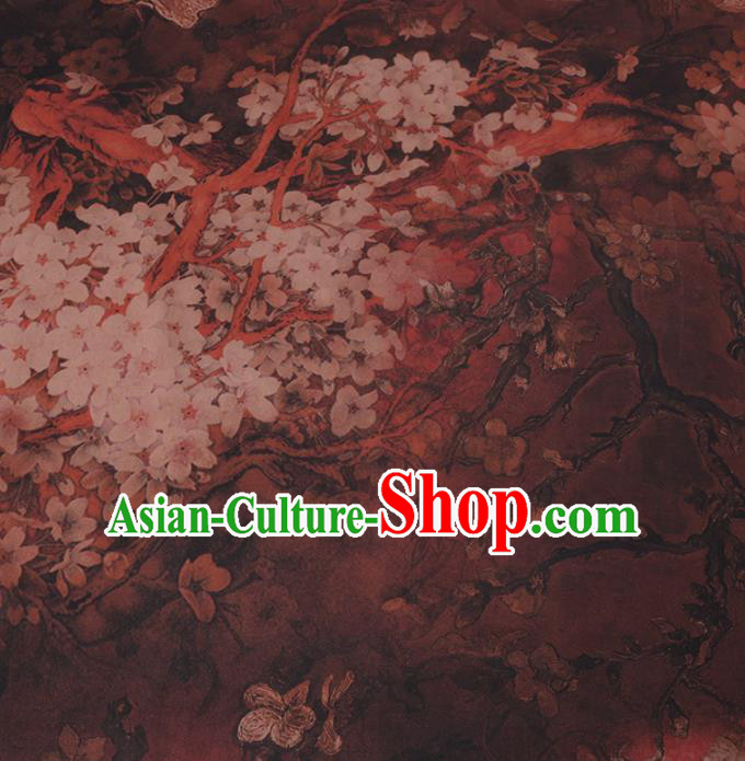 Chinese Cheongsam Classical Pear Flowers Pattern Design Brown Watered Gauze Fabric Asian Traditional Silk Material