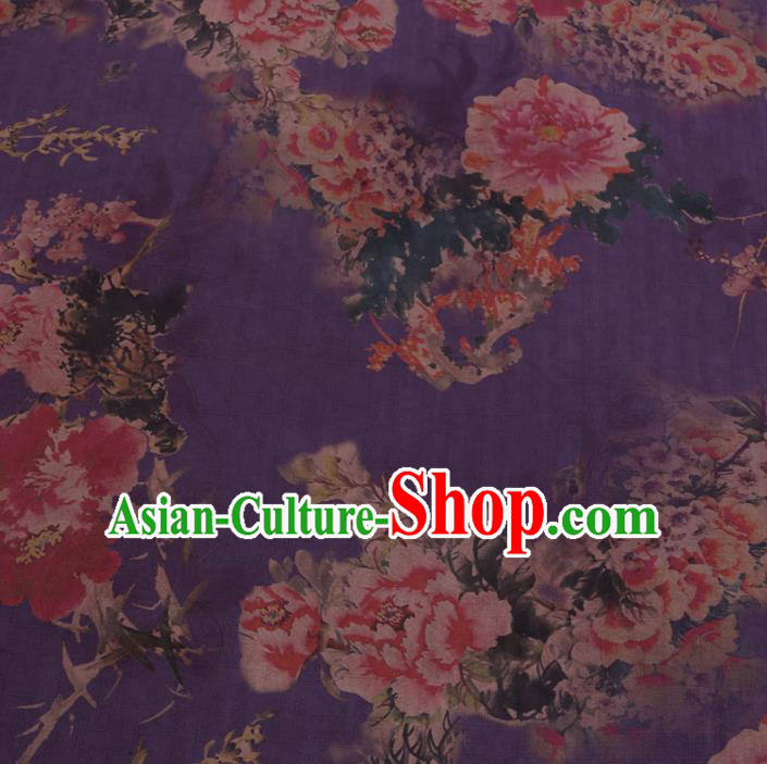 Chinese Cheongsam Classical Peony Pattern Design Purple Watered Gauze Fabric Asian Traditional Silk Material