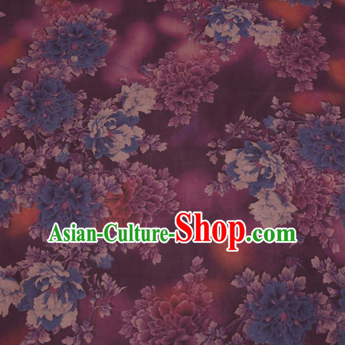 Chinese Cheongsam Classical Peony Pattern Design Purple Watered Gauze Fabric Asian Traditional Silk Material