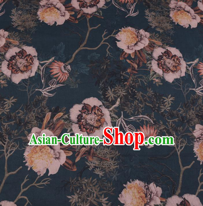 Chinese Cheongsam Classical Kapok Pattern Design Atrovirens Watered Gauze Fabric Asian Traditional Silk Material