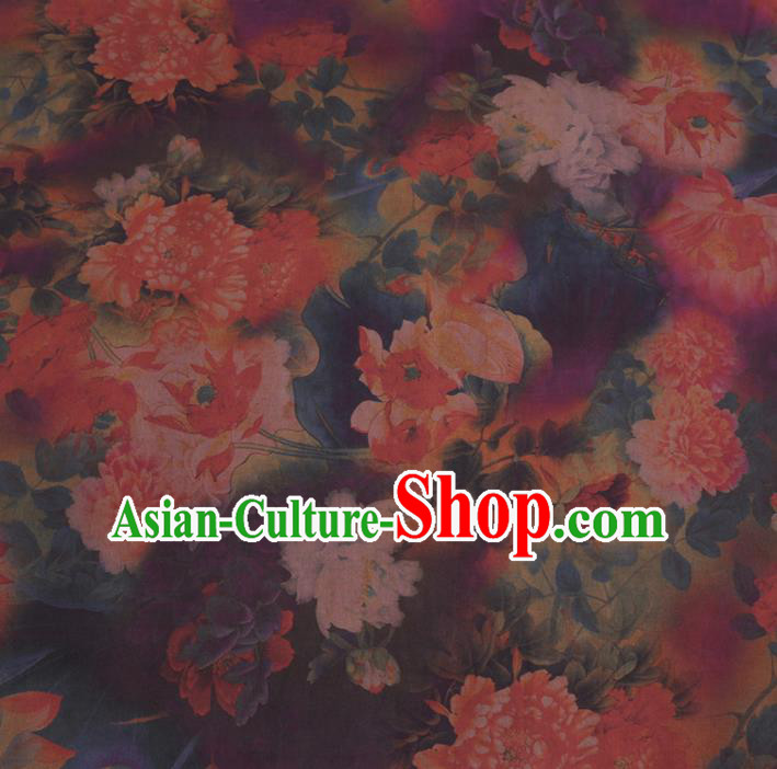 Chinese Cheongsam Classical Peony Pattern Design Purple Watered Gauze Fabric Asian Traditional Silk Material