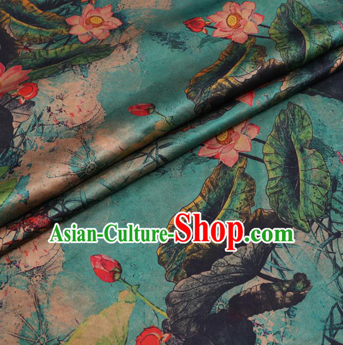 Chinese Cheongsam Classical Lotus Pattern Design Blue Watered Gauze Fabric Asian Traditional Silk Material