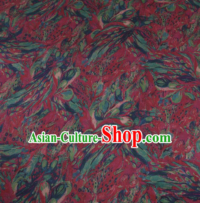 Chinese Cheongsam Classical Phalaenopsis Pattern Design Wine Red Watered Gauze Fabric Asian Traditional Silk Material