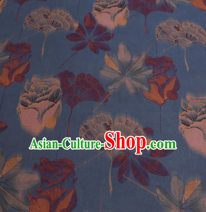 Chinese Cheongsam Classical Ginkgo Pattern Design Blue Watered Gauze Fabric Asian Traditional Silk Material