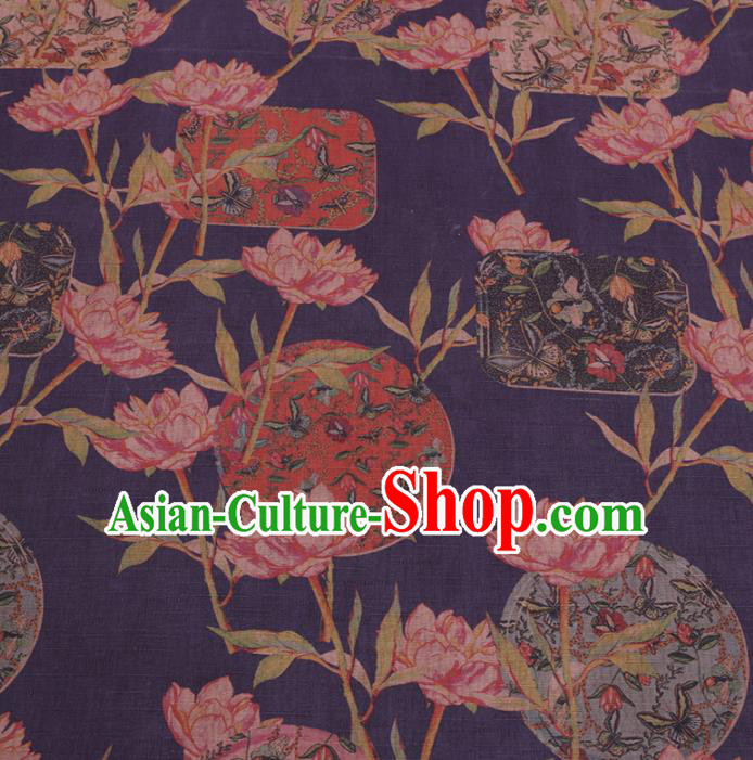 Chinese Cheongsam Classical Butterfly Flowers Pattern Design Purple Watered Gauze Fabric Asian Traditional Silk Material