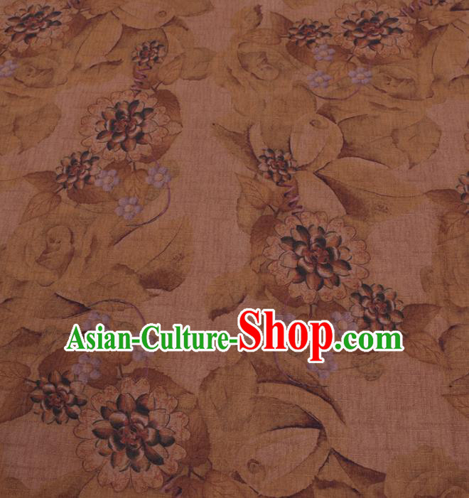 Chinese Cheongsam Classical Flowers Pattern Design Ginger Watered Gauze Fabric Asian Traditional Silk Material