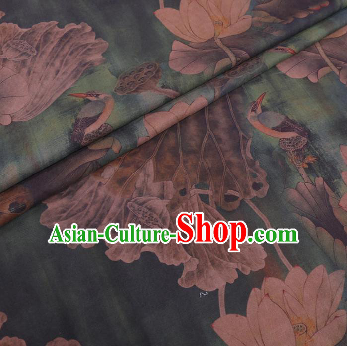 Chinese Cheongsam Classical Lotus Goose Pattern Design Blue Watered Gauze Fabric Asian Traditional Silk Material