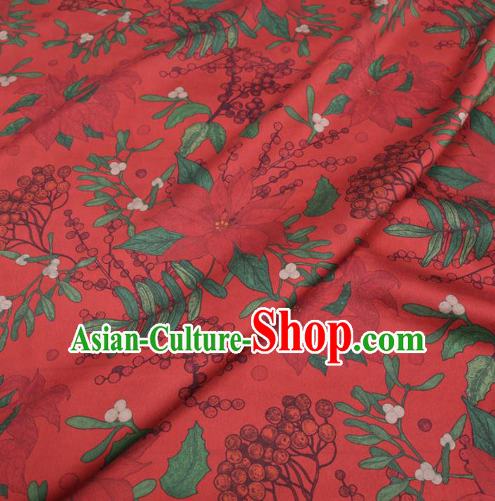 Chinese Cheongsam Classical loquat Pattern Design Red Watered Gauze Fabric Asian Traditional Silk Material