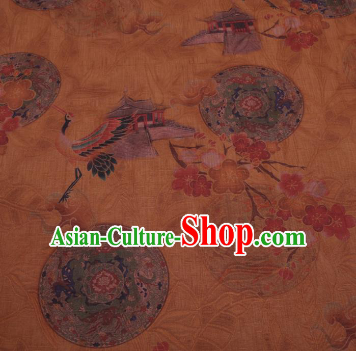 Chinese Cheongsam Classical Plum Crane Pattern Design Ginger Watered Gauze Fabric Asian Traditional Silk Material