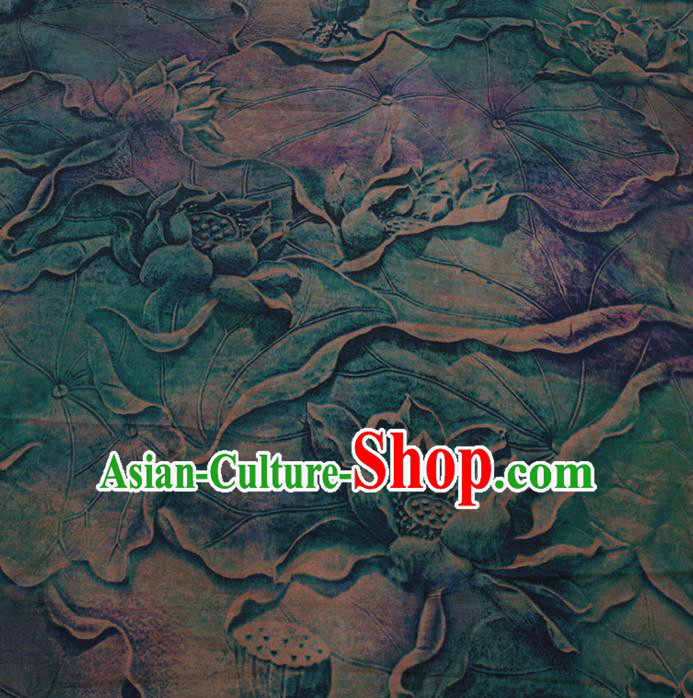 Chinese Cheongsam Classical Lotus Pattern Design Green Watered Gauze Fabric Asian Traditional Silk Material