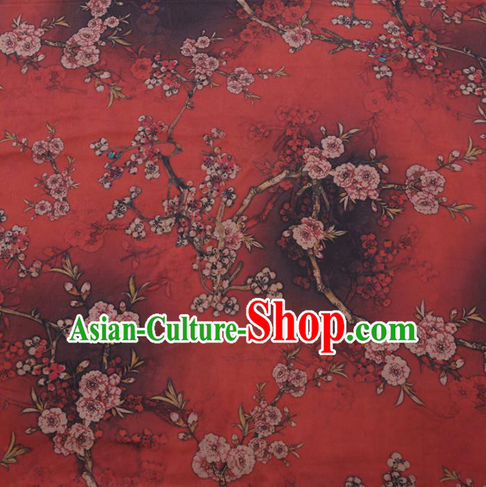 Chinese Cheongsam Classical Plum Pattern Design Dark Red Watered Gauze Fabric Asian Traditional Silk Material