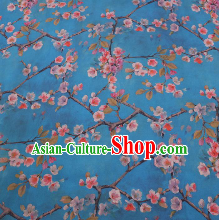 Chinese Cheongsam Classical Plum Flowers Pattern Design Blue Watered Gauze Fabric Asian Traditional Silk Material