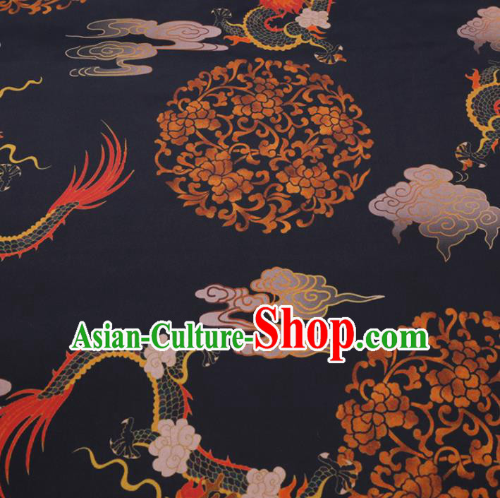 Chinese Cheongsam Classical Dragon Pattern Design Black Watered Gauze Fabric Asian Traditional Silk Material