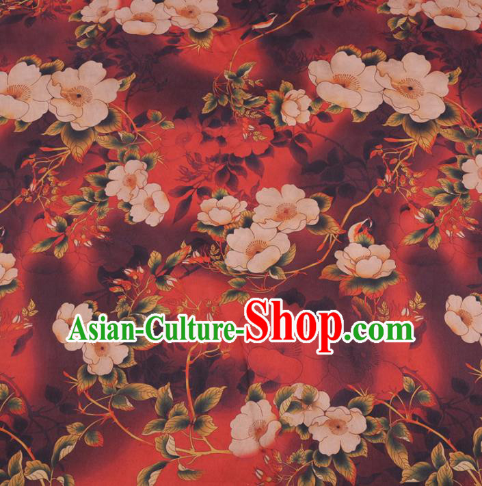 Chinese Cheongsam Classical Flowers Pattern Design Red Watered Gauze Fabric Asian Traditional Silk Material