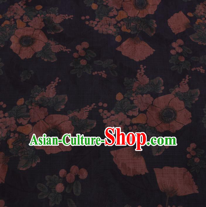 Chinese Cheongsam Classical Flowers Pattern Design Black Watered Gauze Fabric Asian Traditional Silk Material