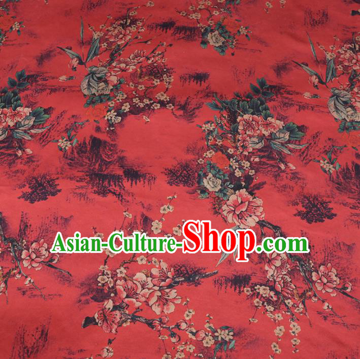 Chinese Cheongsam Classical Plum Flowers Pattern Design Red Watered Gauze Fabric Asian Traditional Silk Material