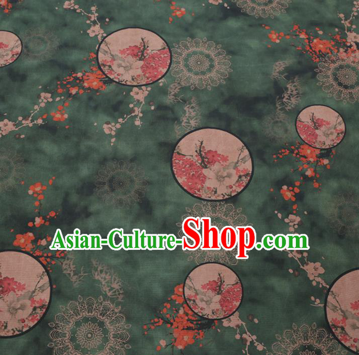 Chinese Cheongsam Classical Plum Fan Pattern Design Green Watered Gauze Fabric Asian Traditional Silk Material