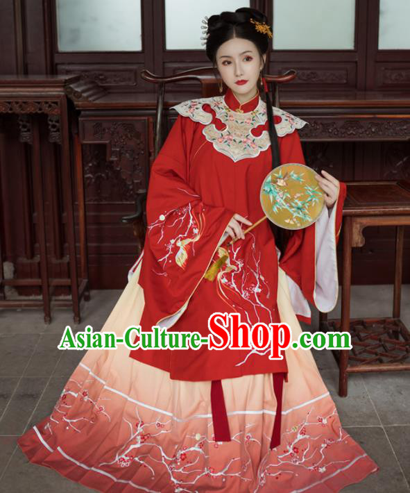 Chinese Ancient Royal Princess Embroidered Red Dress Traditional Ming Dynasty Court Lady Costumes for Women