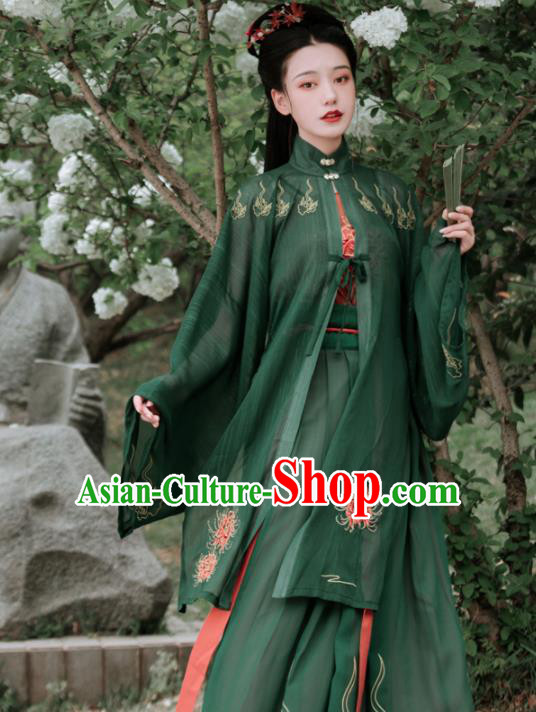 Chinese Ancient Embroidered Green Dress Traditional Ming Dynasty Aristocratic Lady Costumes for Women