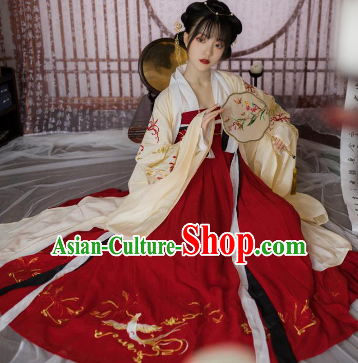 Chinese Ancient Princess Embroidered Red Dress Traditional Tang Dynasty Nobility Lady Costumes for Women