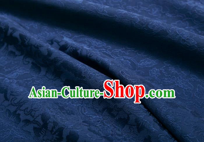 Chinese Classical Twine Lotus Pattern Design Navy Mulberry Silk Fabric Asian Traditional Cheongsam Silk Material