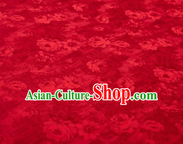 Chinese Classical Peony Pattern Design Red Mulberry Silk Fabric Asian Traditional Cheongsam Silk Material