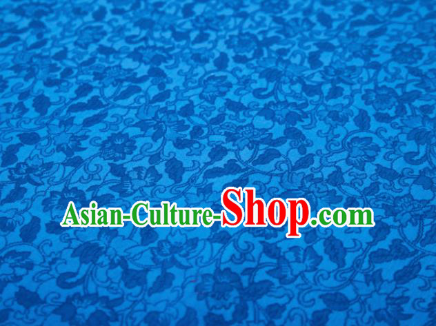 Chinese Classical Twine Flowers Pattern Design Blue Mulberry Silk Fabric Asian Traditional Cheongsam Silk Material