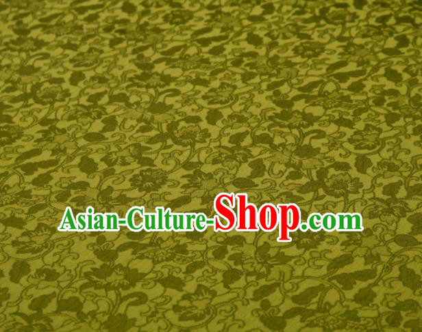 Chinese Classical Twine Flowers Pattern Design Olive Green Mulberry Silk Fabric Asian Traditional Cheongsam Silk Material