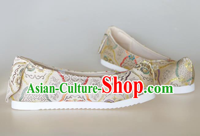 Chinese Traditional Beige Brocade Shoes Opera Shoes Hanfu Shoes Wedding Shoes for Women