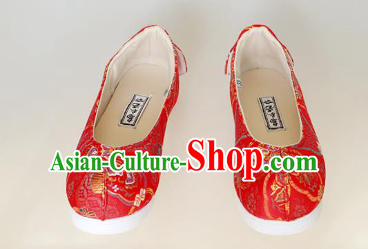 Chinese Traditional Red Brocade Shoes Opera Shoes Hanfu Shoes Wedding Shoes for Women