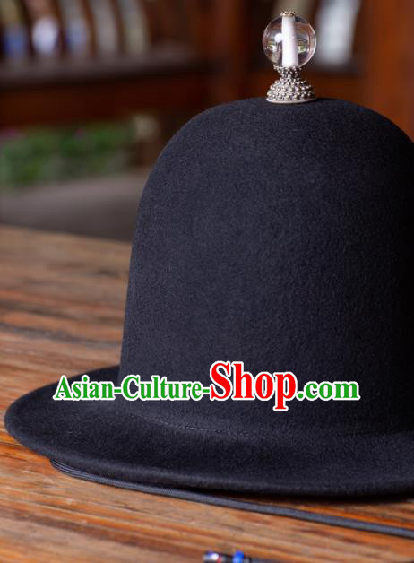 Traditional Chinese Ming Dynasty Swordsman Black Woolen Hat Ancient Imperial Guards Headwear for Men