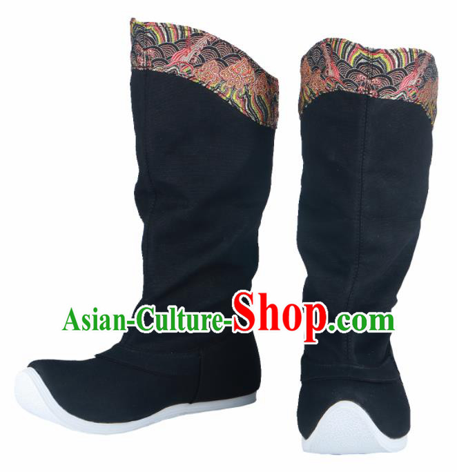Chinese Traditional Ming Dynasty Black Boots Handmade Hanfu Shoes Ancient Swordsman Shoes for Men
