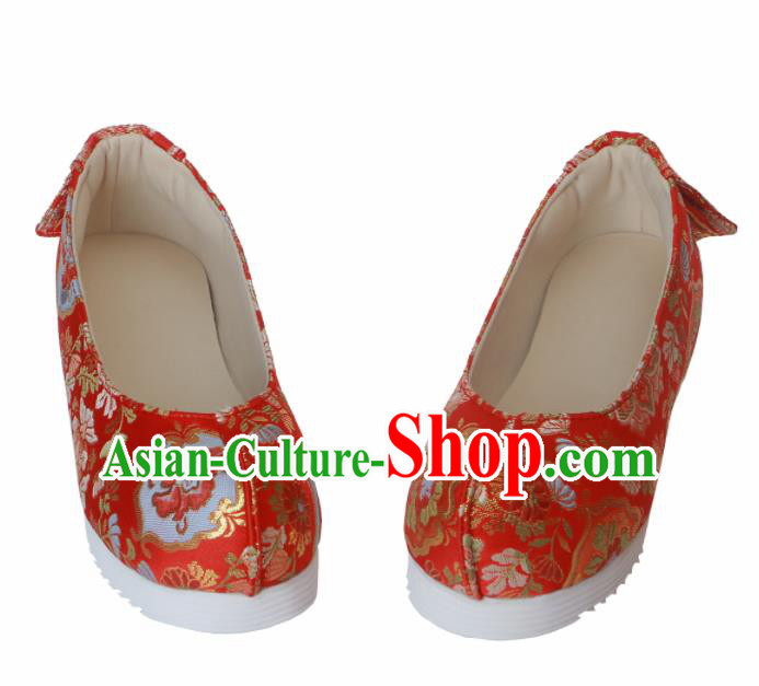 Chinese Traditional Handmade Red Satin Shoes Opera Shoes Hanfu Shoes Ancient Princess Shoes for Women