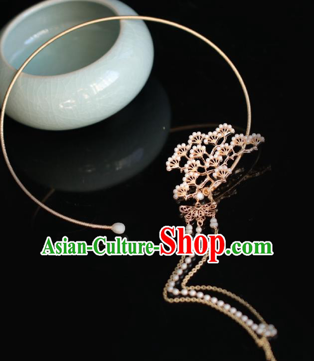 Chinese Traditional Ming Dynasty Precious Stones Pine Necklace Handmade Ancient Princess Necklet Accessories for Women