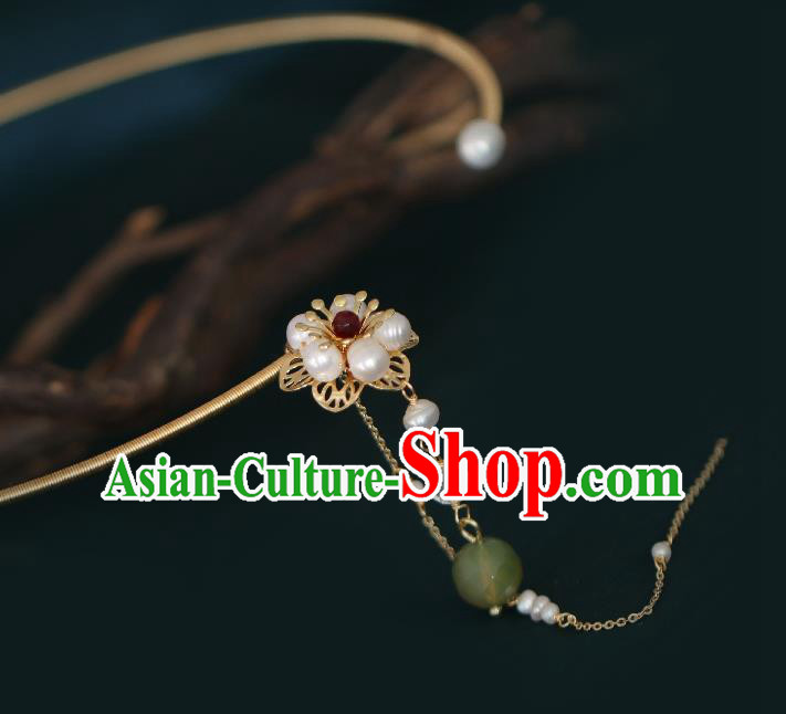 Chinese Traditional Ming Dynasty Precious Stones Pearls Plum Necklace Handmade Ancient Princess Necklet Accessories for Women