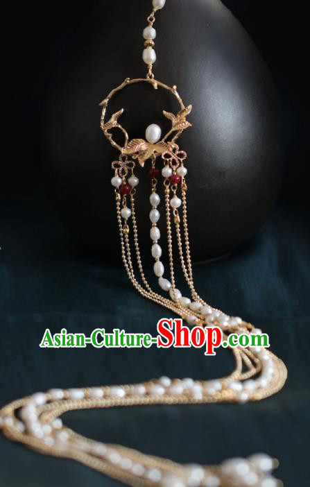 Chinese Traditional Ming Dynasty Waist Accessories Handmade Ancient Princess Pearls Tassel Pendant for Women