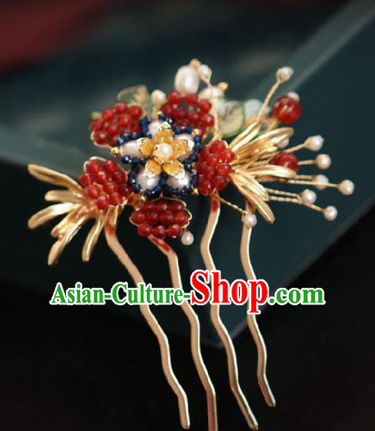 Chinese Handmade Ming Dynasty Princess Agate Plum Hair Comb Hairpins Ancient Hanfu Hair Accessories for Women