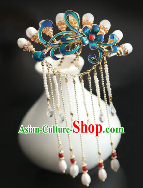 Chinese Handmade Ming Dynasty Princess Pearls Tassel Hairpins Ancient Hanfu Hair Accessories for Women