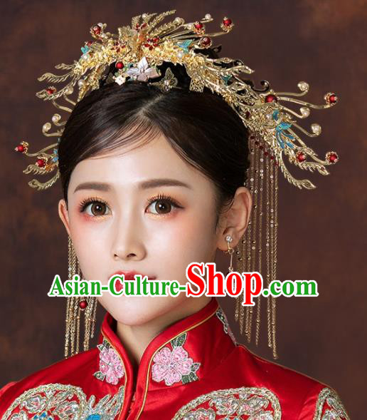 Chinese Traditional Wedding Hair Accessories Hairpins Handmade Bride Phoenix Coronet for Women