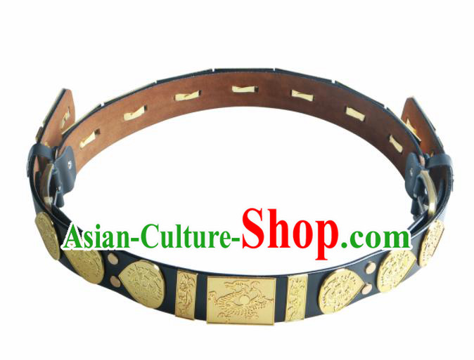 Traditional Chinese Ming Dynasty Leather Belt Ancient Imperial Guards Waistband for Men