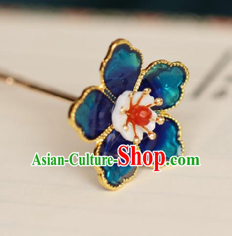 Chinese Handmade Ming Dynasty Princess Blue Plum Hairpins Ancient Hanfu Hair Accessories for Women