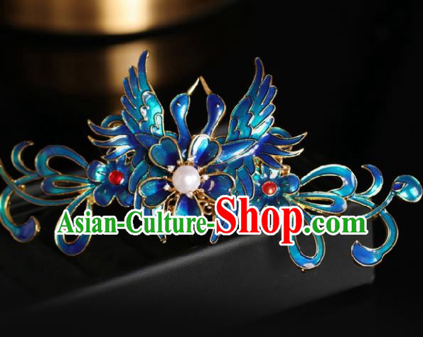 Chinese Handmade Ming Dynasty Princess Blue Swan Hairpins Ancient Hanfu Hair Accessories for Women