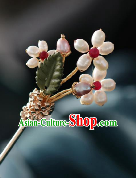 Chinese Handmade Ming Dynasty Princess Pearls Hairpins Ancient Hanfu Hair Accessories for Women