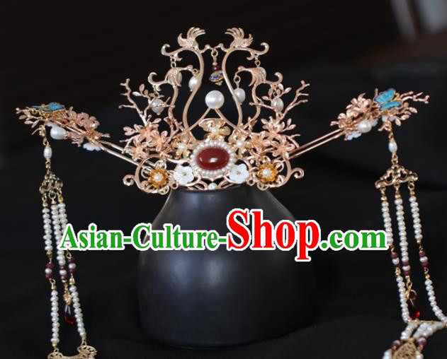 Chinese Handmade Ming Dynasty Princess Hair Crown Hairpins Ancient Hanfu Hair Accessories for Women